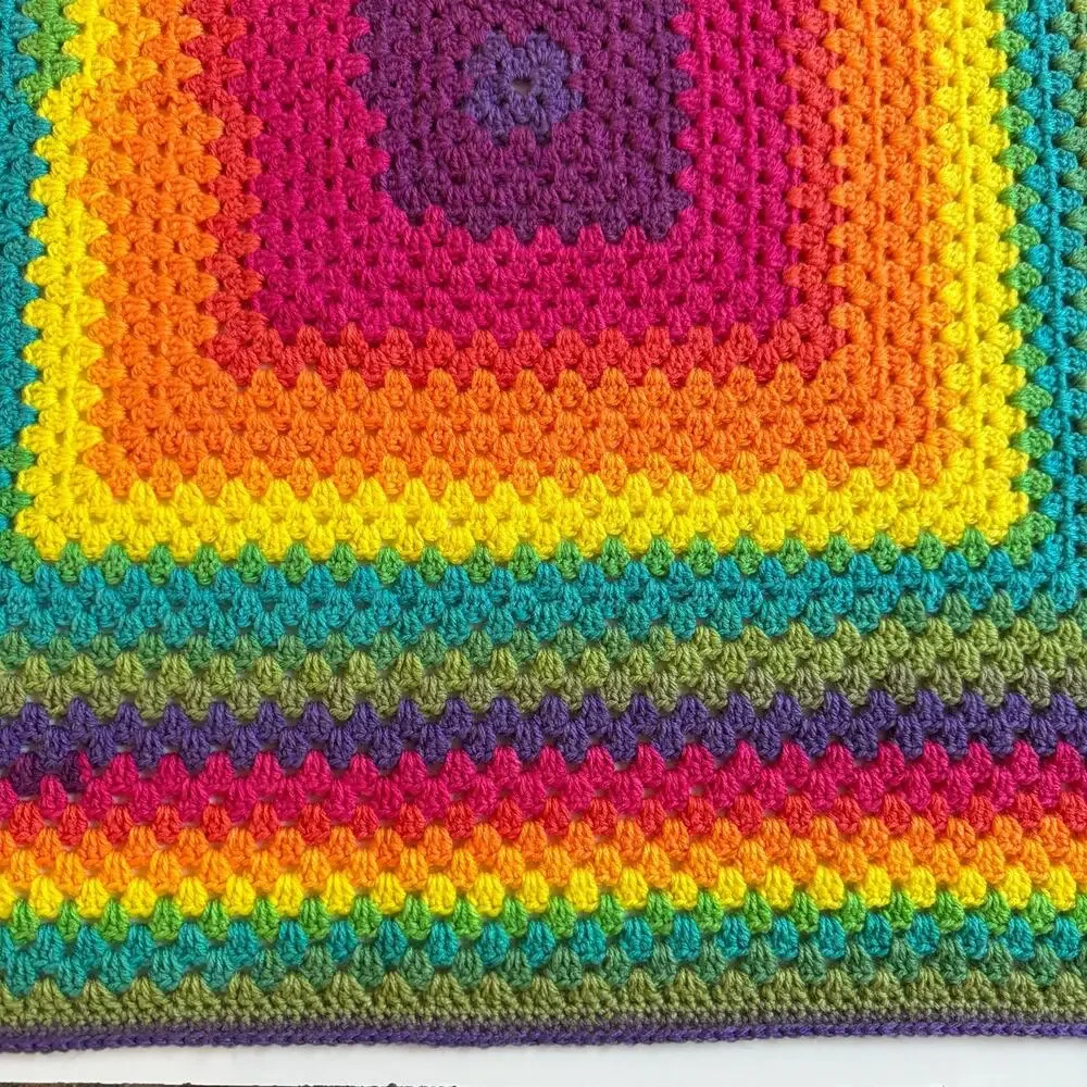 Rainbow Custom Made Crochet Granny Square Table Topper Scarf Hand Home LGBTQ EUC